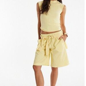 Free People Saylor Poplin Drawstring Shorts Banana Yellow XS NWT